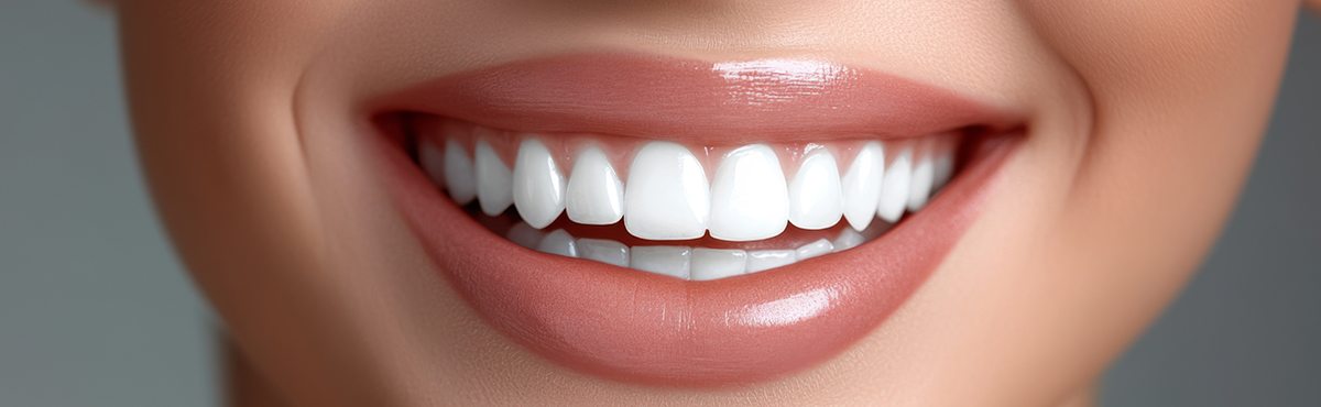 Close-up of woman’s perfect teeth after a smile makeover